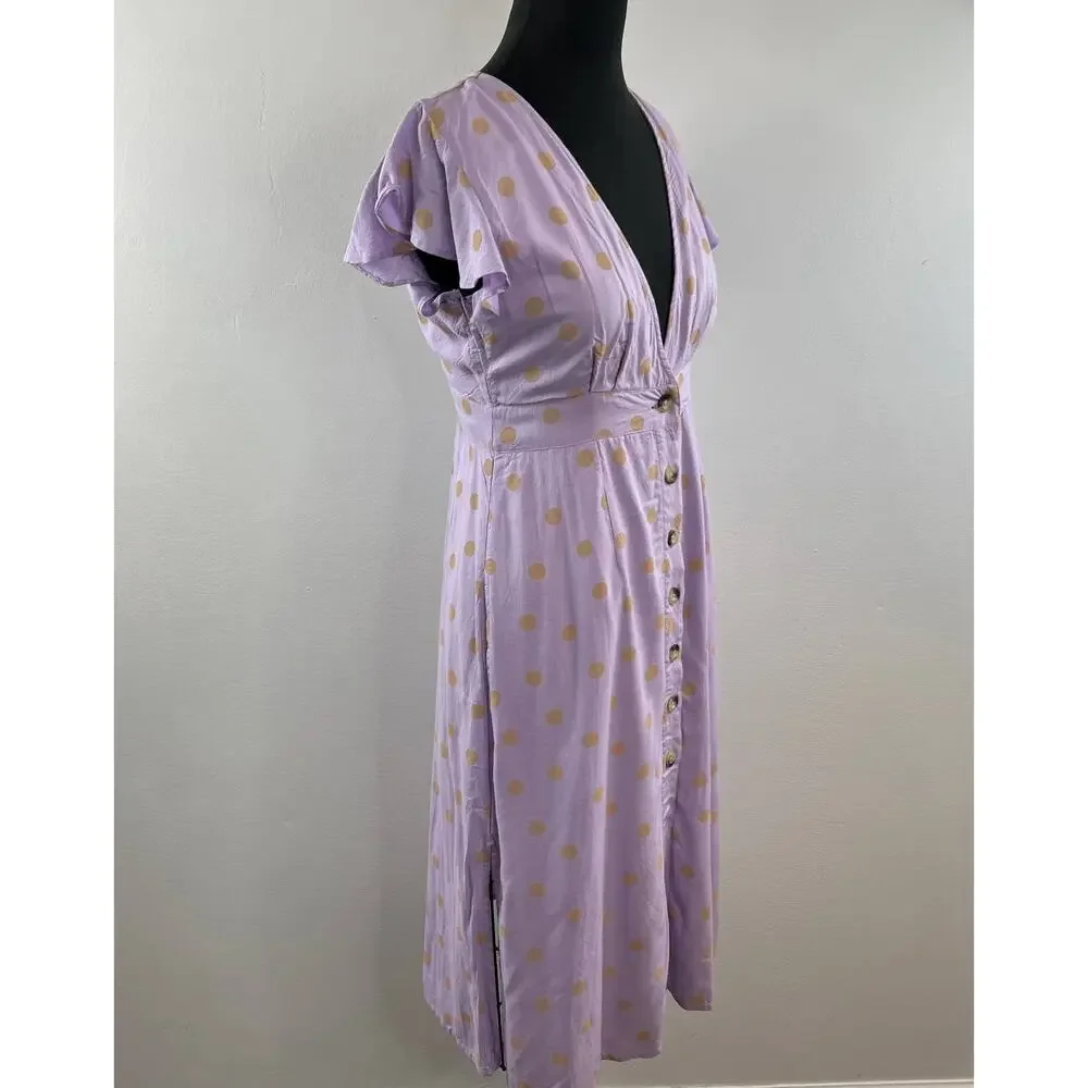 L Space Jordan Polka Dot V-Neck Flutter Sleeve Button-Front Dress Lilac Purple S - Picture 7 of 9
